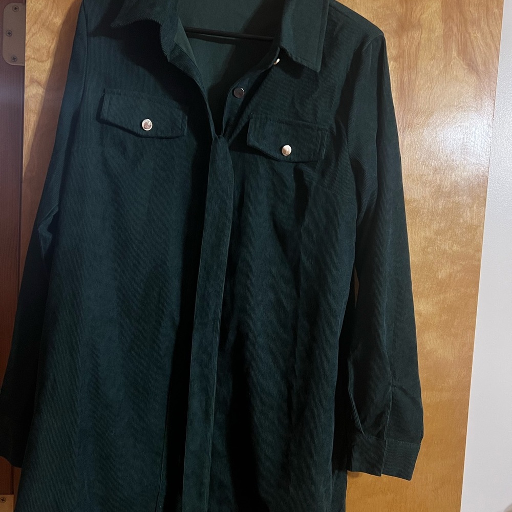Dark Green Button-Up Shirt Dress